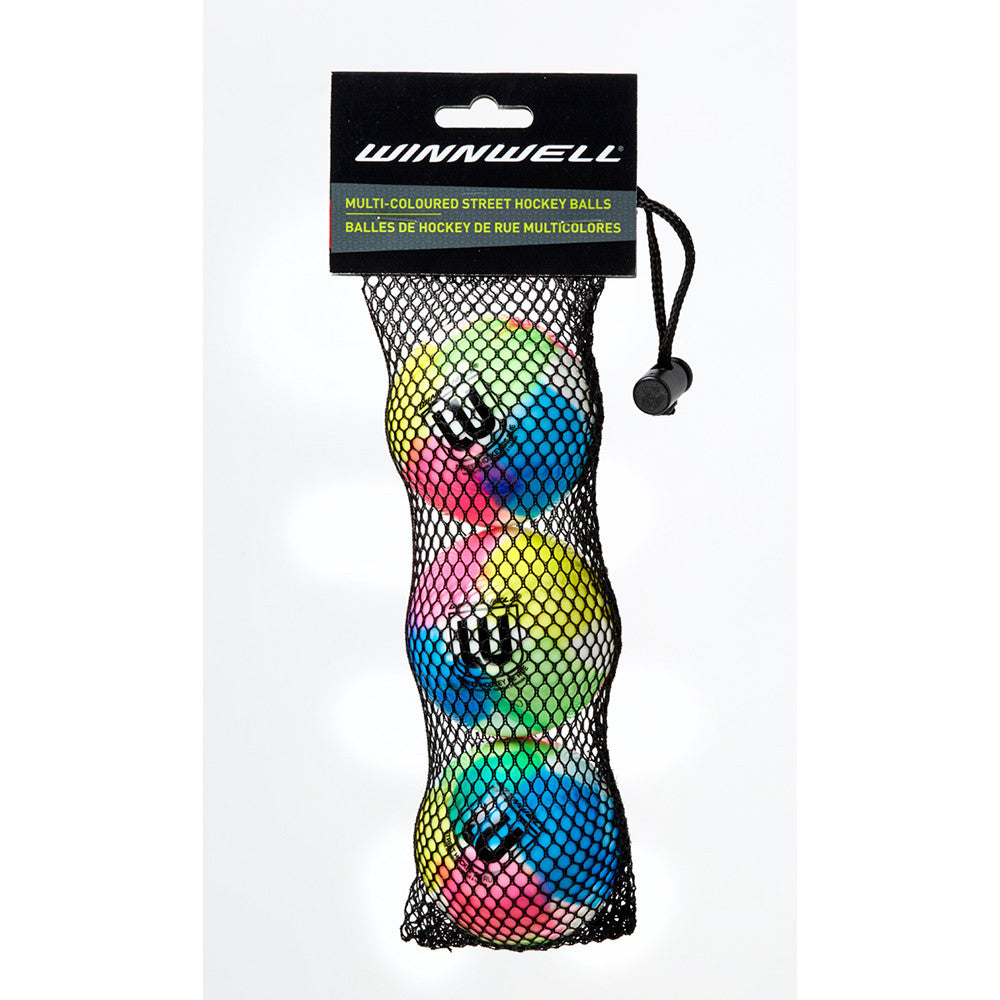 Street Hockey Ball 65mm 50g Muticolour 3-Pack (w/ Mesh Bag)